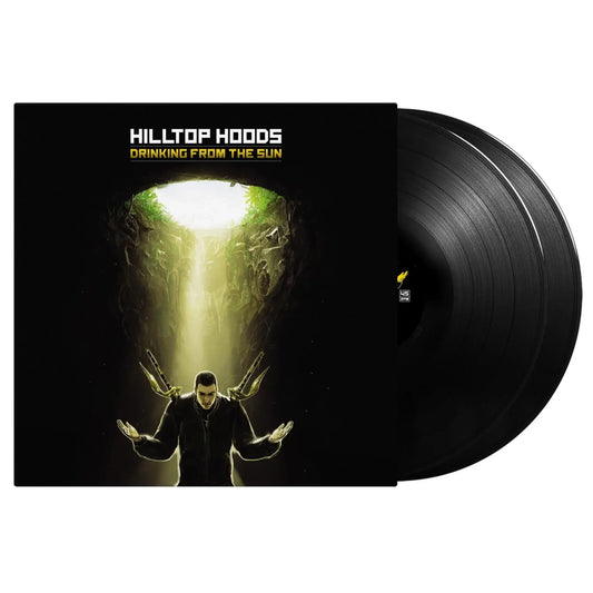 Vinyl record with 'Hilltop Hoods' album cover featuring a person under a bright light.