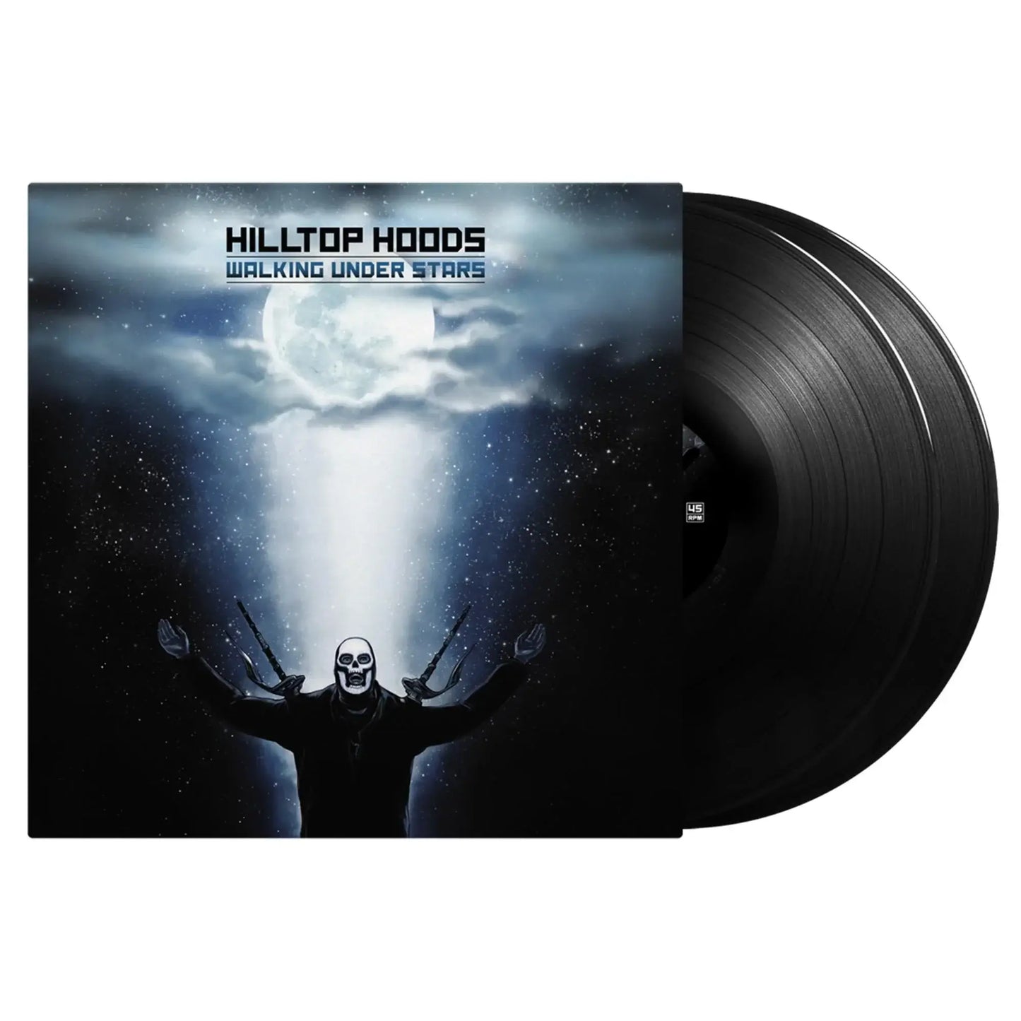 Vinyl record with a cover featuring a person under a moonlit sky and 'Hilltop Hoods' album title.
