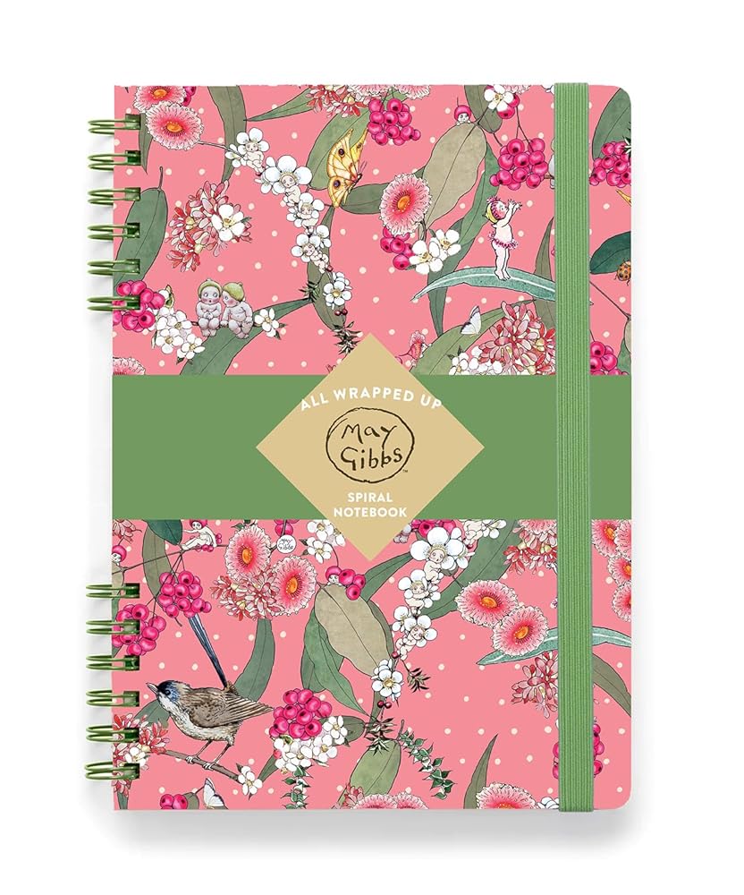 May Gibbs All Wrapped Up hardback spiral notebook with gumnut babies artwork.