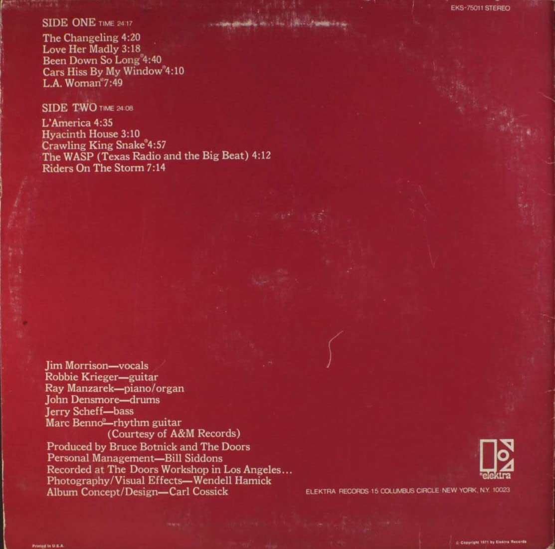 The Doors - L.A. Woman vinyl LP back cover