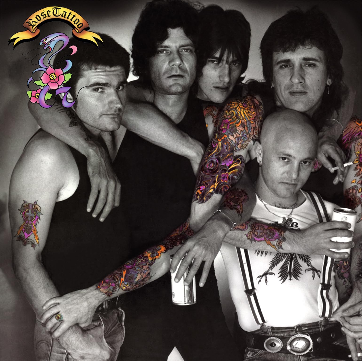 Rose Tattoo - Assault & Battery White & Black Swirl vinyl LP album cover