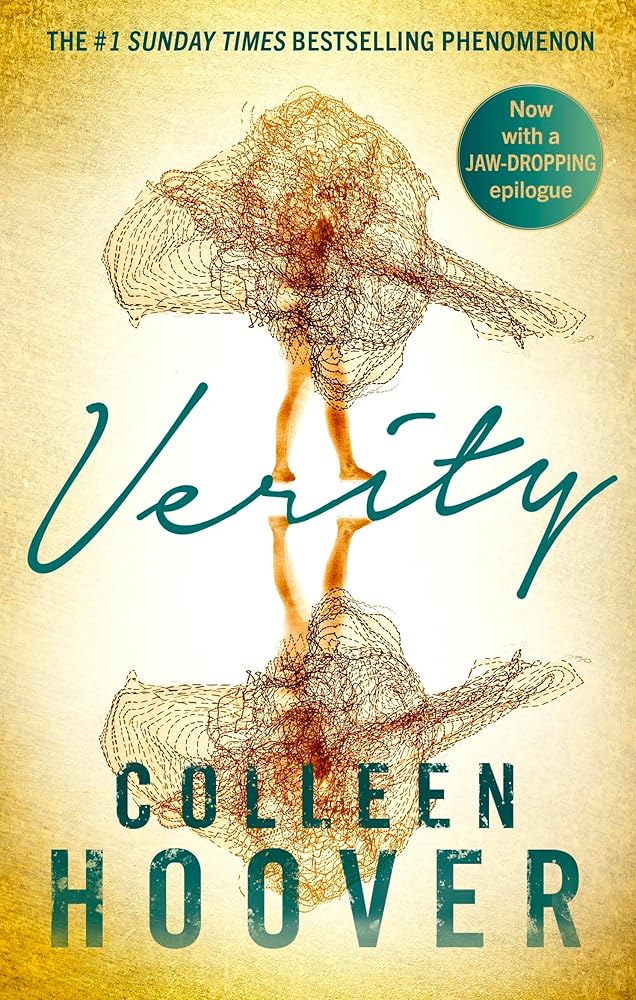 Verity by Colleen Hoover, paperback psychological thriller, gold edition.
