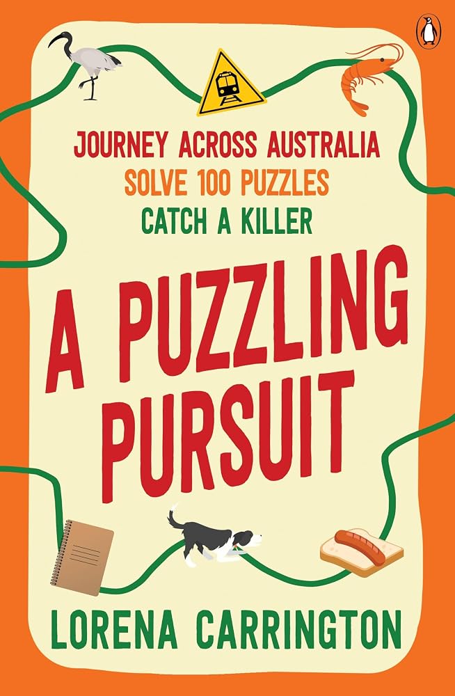 A Puzzling Pursuit by Lorena Carrington, illustrated murder-mystery puzzle book.