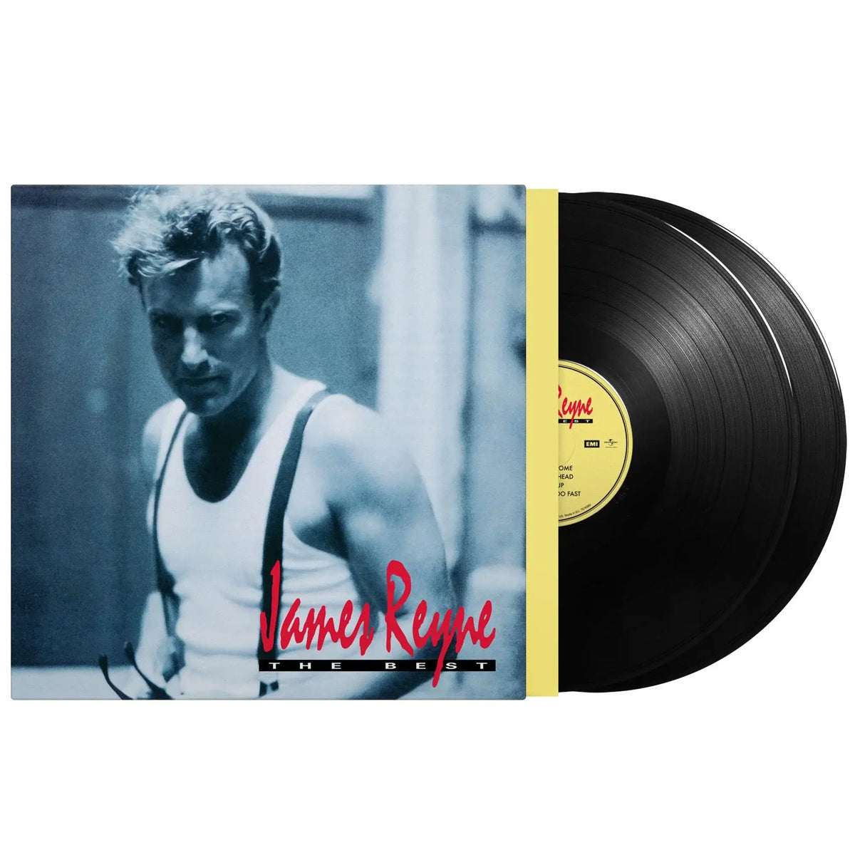 Vinyl record with James Reyne album cover featuring a black and white photo of a person.