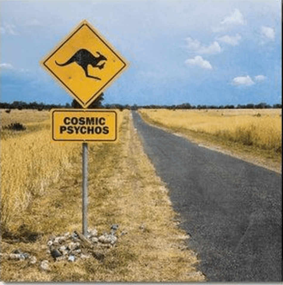 Cosmic Psychos – Cum The Raw Prawn vinyl album cover with band photo and Desperate Records labe