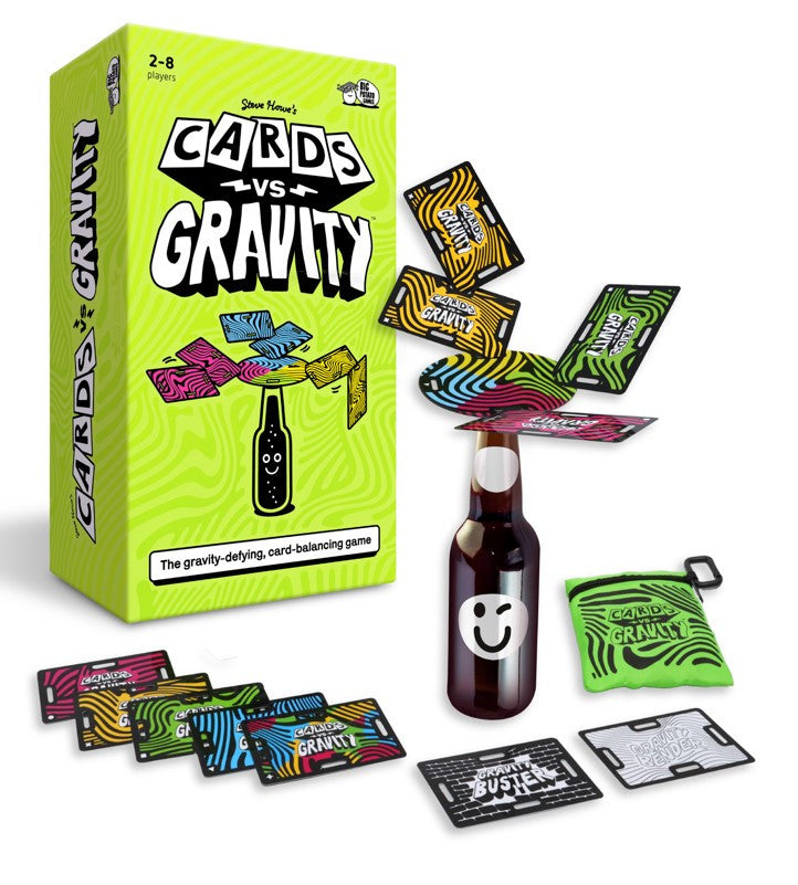 Cards Vs Gravity Pro waterproof cards balanced on a bottle.