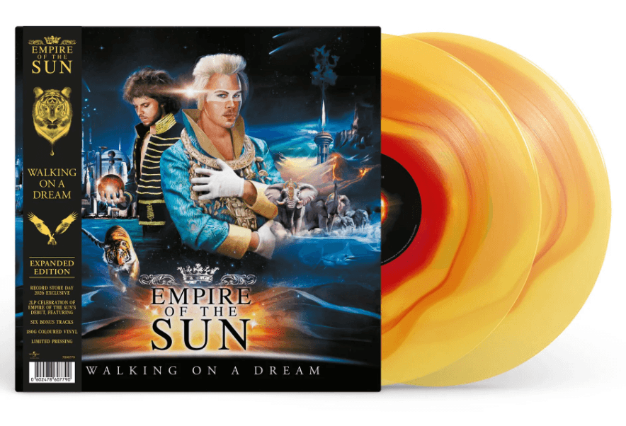Vinyl record with cover featuring 'Empire of the Sun' album art and orange vinyl disc.