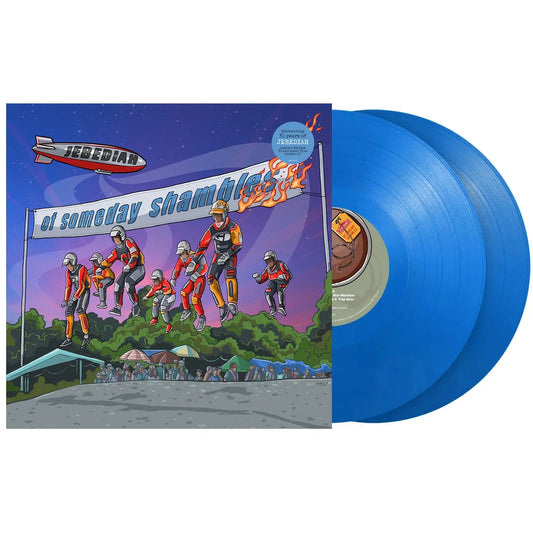 Blue 2lp vinyl record with colorful album cover featuring animated characters and text and band name Jebediah