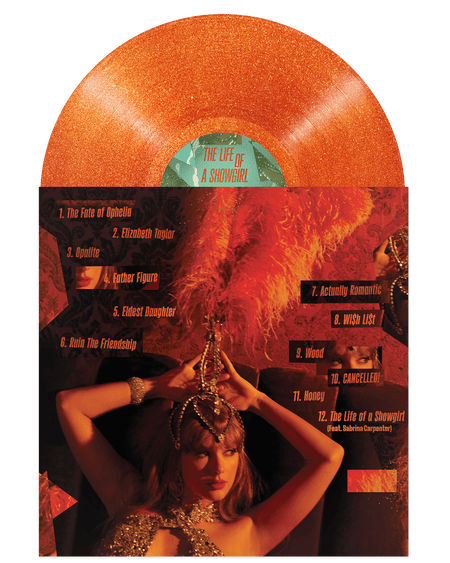 Rear cover of Taylor Swift Vinyl record with a stylised cover featuring a person in a glamorous outfit and text.