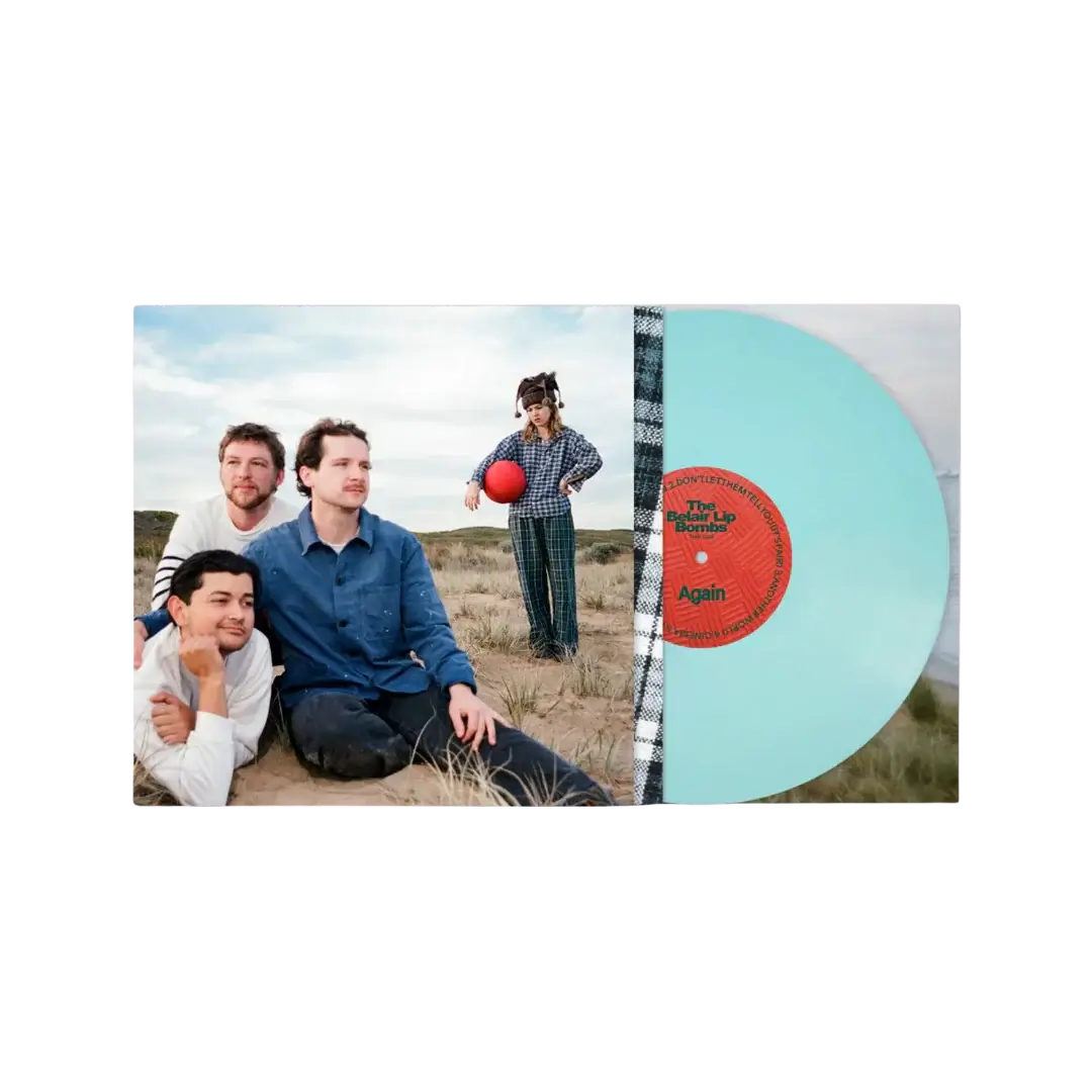 Blue Vinyl record with a cover featuring the Belair Lip Bombs in an outdoor setting.
