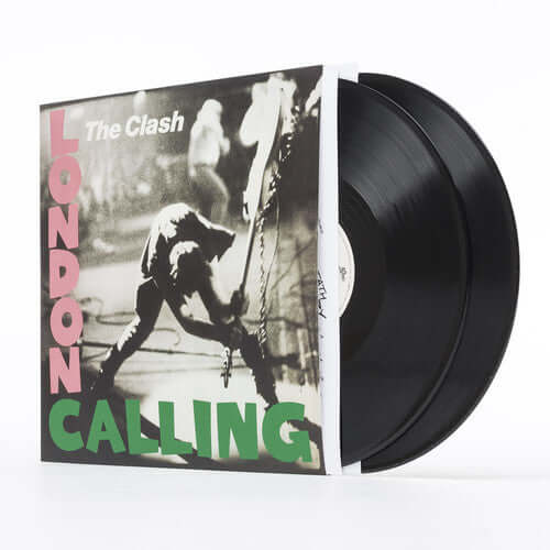 Vinyl record with 'The Clash London Calling' cover on a white background