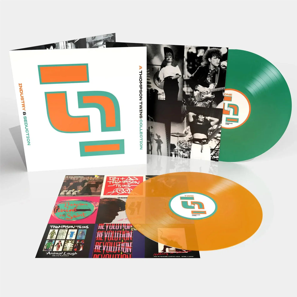 Thompson Twins – Industry & Seduction: A Thompson Twins Collection transparent green & orange 2LP album cover