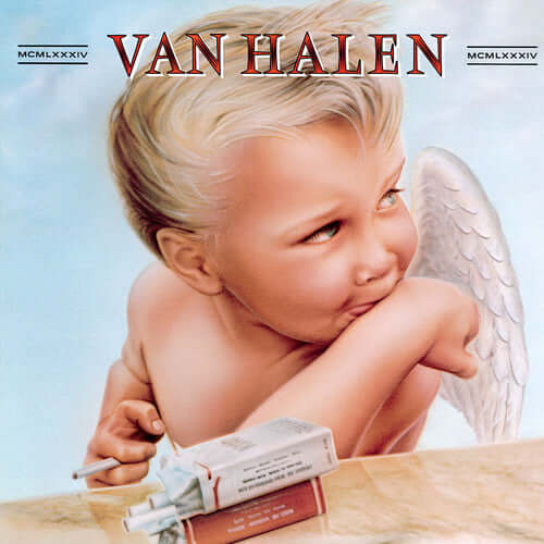 Van Halen 1984 vinyl record Album cover featuring a child with angel wings holding a pack of cigarettes. 